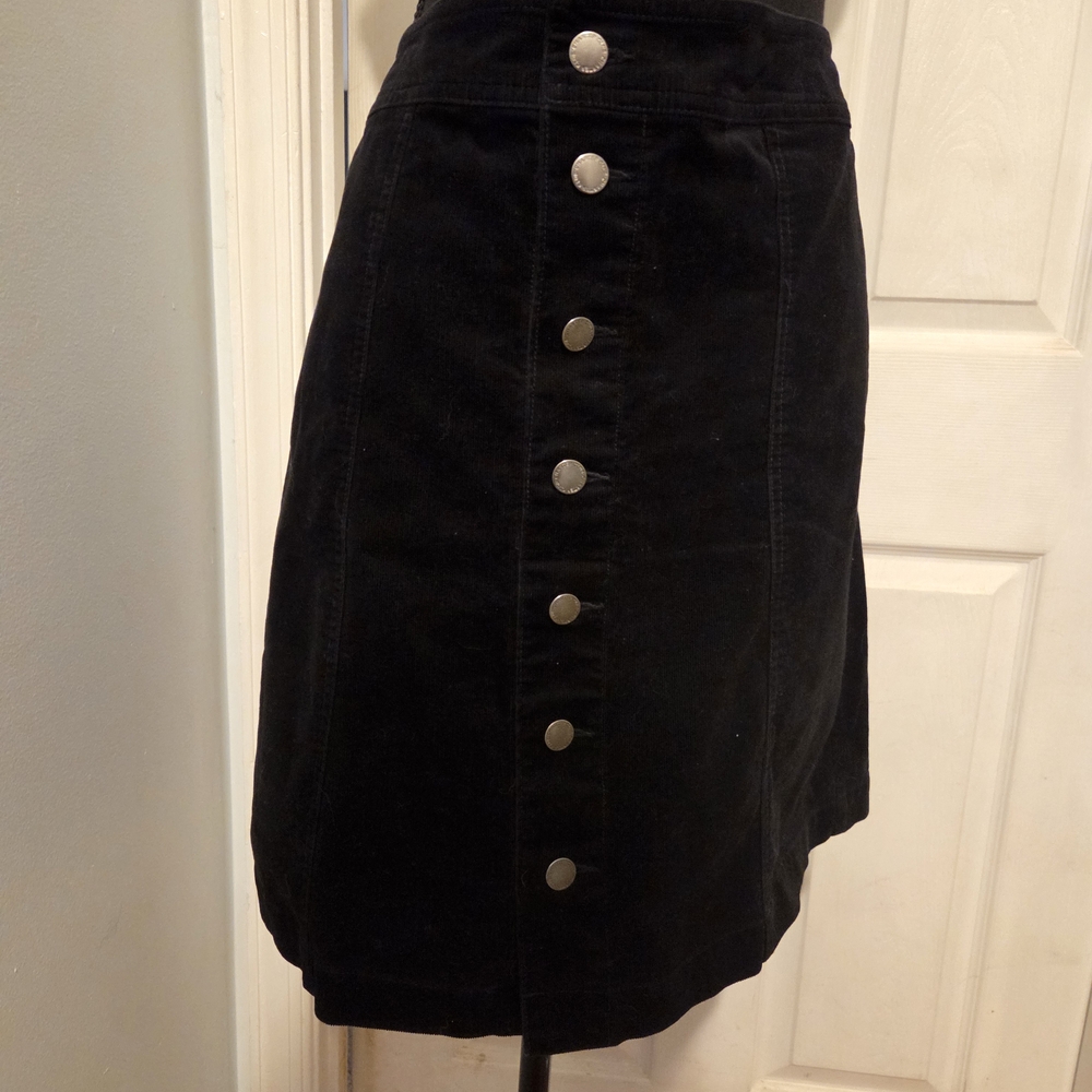 Charter Club Black A-Line Skirt with Button Detail